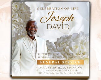 Memorial Funeral Announcement Flyer: Editable Canva Template (Digital Download)