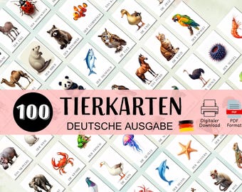 German Animals Flashcard For Kids Printable Educational Kids Learning Cards Farm Animals Card Wild Animal Card Sea Animals Card For Toddler
