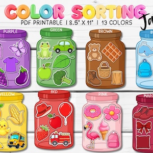 Color Matching Activity Color Sorting Jars for Kids  Preschool Learning Montessori Printable Learning Materials Flashcard for Kids Printable