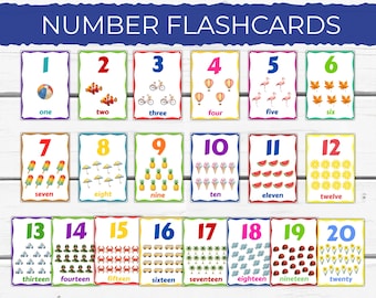 Zahl Karteikarten 1-20, Zahlen Karteikarten, zählen lernen, Zahlen 1-20, Pack für Kleinkinder, Vorschulaktivität, Vorschullehrplan