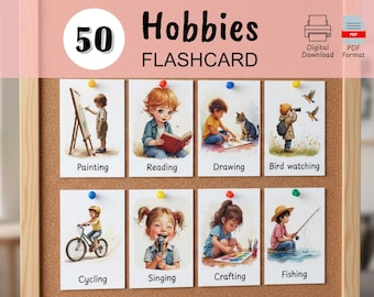 Tarjetas didácticas de pasatiempos para niños Tarjetas didácticas Montessori de pasatiempos para preescolar Tarjetas de pasatiempos Tarjetas de vocabulario para aprender pasatiempos en edad temprana