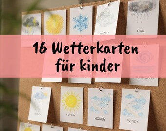 Wetterkarten für Kinder Wetter Karteikarte Digitaldruck, Wetter lernen für Kinder, Karteikarte für Kinder, Montessori Spielzeug Kunst