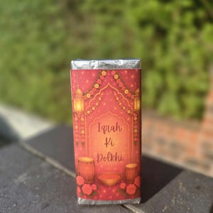 Dholki Chocolate Favour Wrapper – Personalised Party Favours for South Asian Weddings, Shadi, Dholki, Nikkah, Mendhi, Henna Party