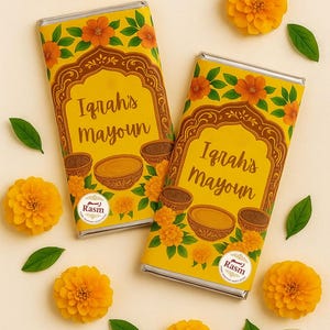 Mayoun/Dholki Chocolate Favour Wrapper – Personalised Party Favours for South Asian Weddings, Shadi, Dholki, Nikkah, Mendhi, Henna Party