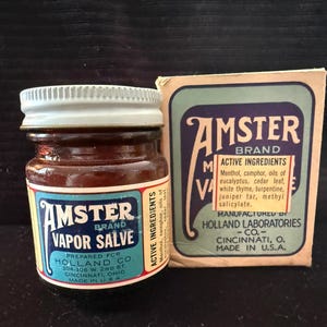Vintage Amster Vapor Salve in Glass Jar with Box | Mentholated Chest Rub | 1930s–40s Apothecary Medicine Collectible