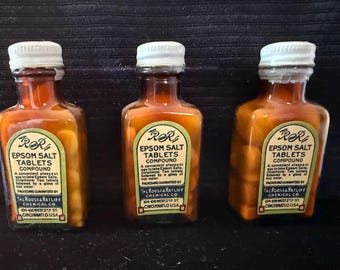 Vintage Epsom Salt Tablet Bottles: Sealed Apothecary Collectible Set