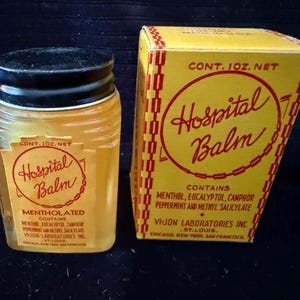 Vintage Hospital Balm | Full Glass Jar with Box | Mentholated Salve, Chicago IL | Antique Apothecary Pharmacy Collectible