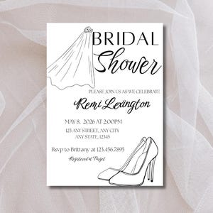 Minimal Bridal Shower Invitation, Bridal Shower Invite, Black & White Bridal Shower, Editable Bridal Shower Template Minimalist, Canva