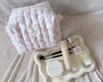 Coquette Cosmetic Bag | Quilted Boxed Makeup Bag