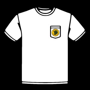 May include: White t-shirt with a pocket on the chest. The pocket features a circular emblem with the letters "YR" in green and the words "BROOKIN RIVER LOVES THE SOUTH" in a yellow circle.
