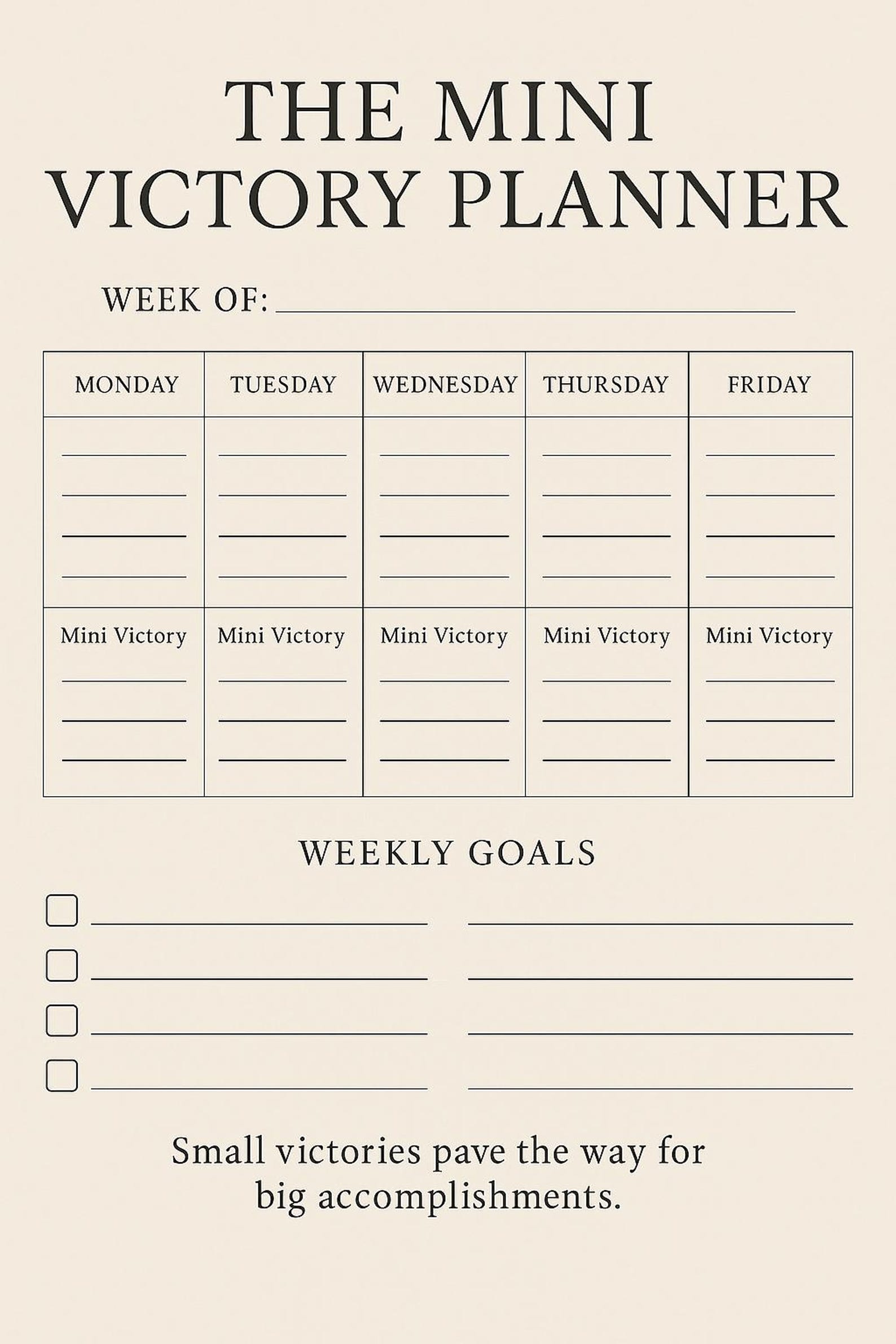 Mini Victory Planner - Printable Weekly Planner for Tracking Goals ...