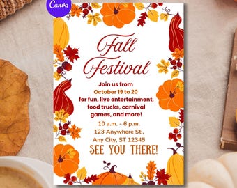 Herbstfest Flyer, DIY Flyer Vorlage Design, Erntefest einladen, Herbstparty Einladung, Party Flyer, Vorgefertigter Herbst Festival Flyer
