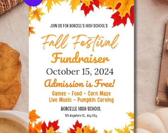 Fall Festival Flyer, DIY Flyer Template Design, Harvest Festival Invite, Fall Party Invitation, Party Flyer, Premade Autumn Festival Flyer