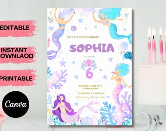 Mermaid Tail Birthday Invitation, Mermaid Under the Sea Birthday Invite, Mermaid Invites, Whimsical Mermaid Birthday Party
