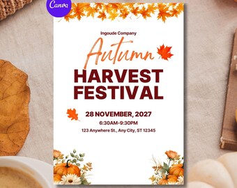 Fall Festival Flyer, DIY Flyer Template Design, Harvest Festival Invite, Fall Party Invitation, Party Flyer, Premade Autumn Festival Flyer