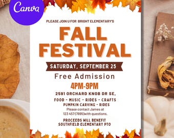 Fall Festival Flyer, DIY Flyer Template Design, Harvest Festival Invite, Fall Party Invitation, Party Flyer, Premade Autumn Festival Flyer