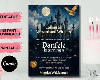 Wizard invitation magic theme Printable Template wizard school Editable invitation magic kids invite calling all witches and wizard invite