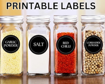 Etiquetas redondas para especias, pegatinas para condimentos, plantillas de etiquetas circulares para especias, organizador de despensa, frascos de almacenamiento de cocina, plantilla editable de Canva