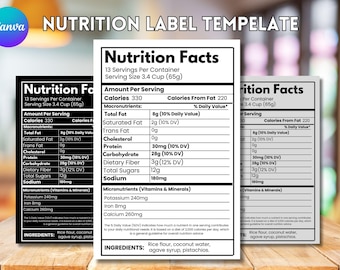 Plantilla de información nutricional en Canva, diseño de etiqueta nutricional editable, empaquetado personalizado para alimentos, etiqueta de seguridad alimentaria imprimible