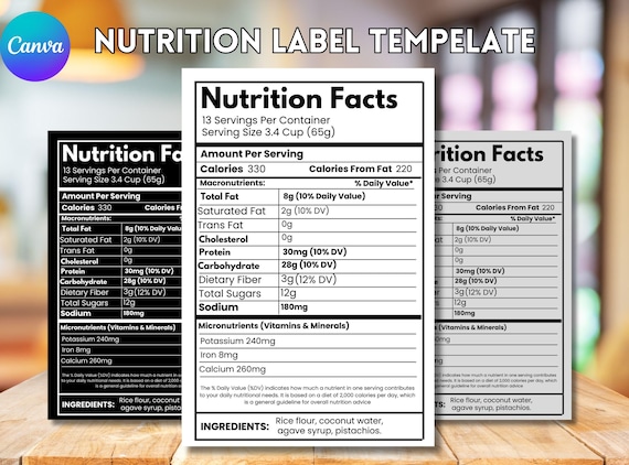Nutritional Facts Template at Canva, Editable Nutrition Label Design, Custom Food Pouch Packaging, Printable Food Safety Labelling Sticker