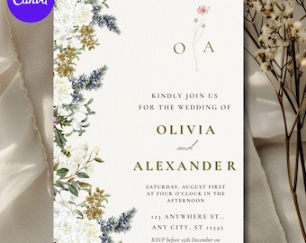 Boho Floral Bridal Shower Invitation, Wildflower Bridal Shower Editable Invitation Template, Wildflowers Shower Invite Printable, Download