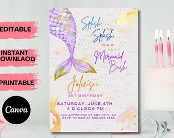 Mermaid Tail Birthday Invitation, Mermaid Under the Sea Birthday Invite, Mermaid Invites, Whimsical Mermaid Birthday Party