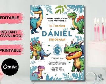 Dinosaur Birthday Invitation,EDITABLE Dinosaur 2nd Birthday Party Invite,Two Rex Dino Invite,2nd Birthday Boy Dinosaur Party,PrintableDwnlod