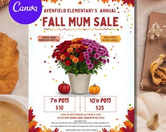 Editable Fall Mum Sale Flyer Template, School Fundraiser, Canva