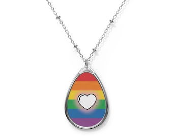 Regnbågsränder Hjärta Ovalt Halsband | Pride-hänge