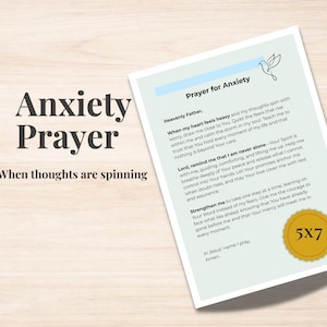 Prayer for Anxiety and Overthinking | Christian Comfort for Racing Thoughts | Anxiety Relief Prayer Card | Bible Verse for Peace