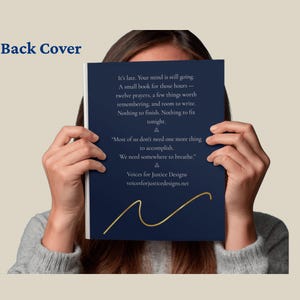 Puede incluir: Una contraportada de libro de color azul oscuro con texto en blanco que dice: It's late. Your mind is still going. A small book for those hours&mdash;twelve prayers, a few things worth remembering, and room to write. Most of us don't need one more thing.