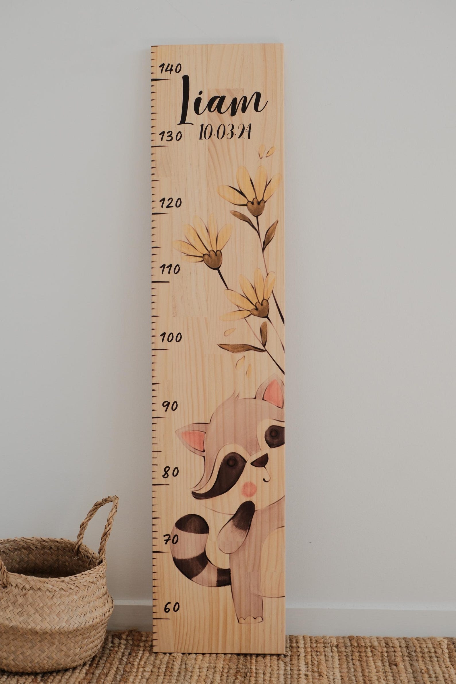 Raccoon Wooden Growth Chart Custom Nursery Wall Decor Etsy