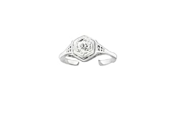 VTG 14k White Gold Hexagonal .50 ct Diamond Solitaire Ring Filigree Size 7.75