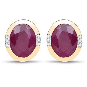 14k Yellow Gold Ruby & Diamond Stud Earrings - ELEGANT JEWELRY