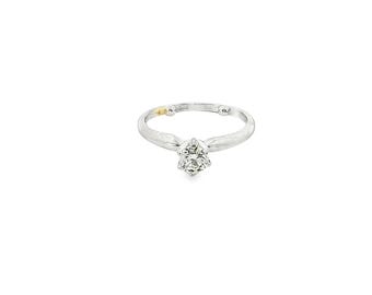 Diamond Solitaire Ring .40ct Round Cut Six Prong Two Tone Textured Band Size 5
