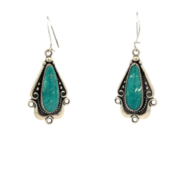 Turquoise Teardrop Sterling Silver Dangle Earrings Southwestern Style