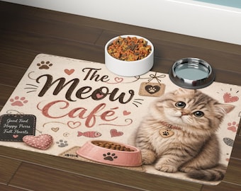 Die Meow Cafe Katzenfutter Matte, rutschfeste wasserdichte Haustierfütterung Tischset