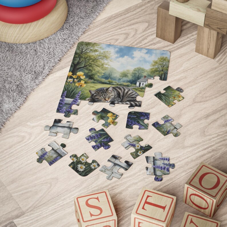 30 Piece Dementia Jigsaw Puzzle for Seniors | Sleeping Cat Cottage Garden Puzzle | Watercolor Cat Gift for Elderly Adults and Caregivers image 5