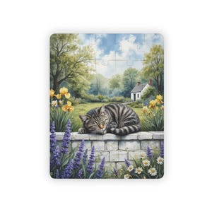 30 Piece Dementia Jigsaw Puzzle for Seniors | Sleeping Cat Cottage Garden Puzzle | Watercolor Cat Gift for Elderly Adults and Caregivers image 2