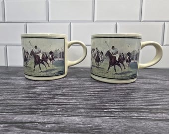 Juego de 2 tazas vintage de la colección "Polo Match" Thoroughbred de Ralph Lauren, año 1988.