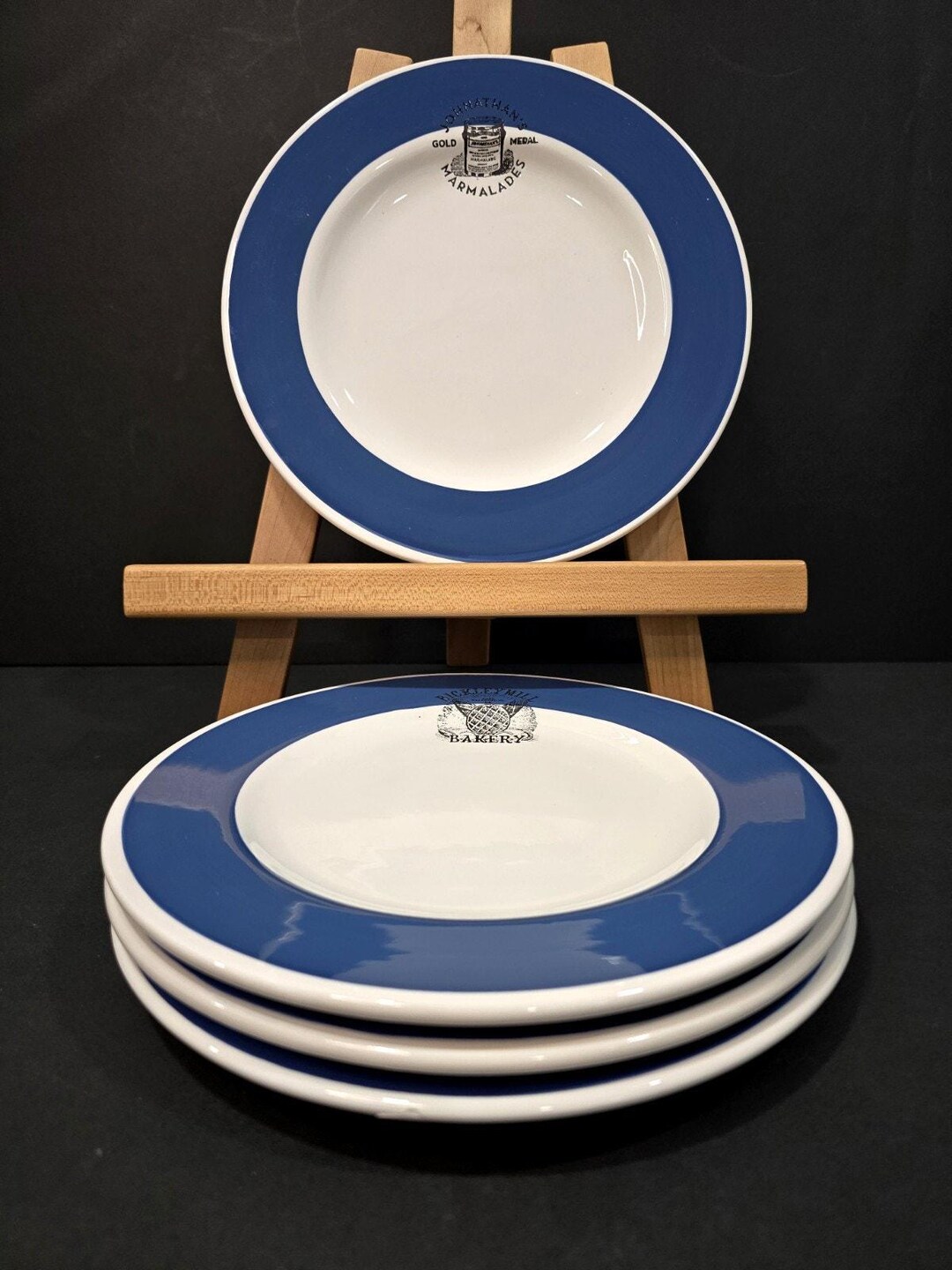 4 Williams Sonoma 9” Stamp Label Blue Rim Luncheon Plates Pattern Code ...