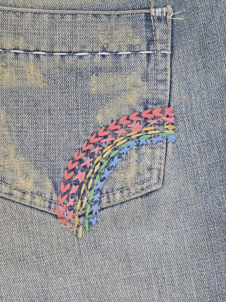 Joe's Jeans Mendrix Lite Rainbow Stitch Bell Bottom Flare 28 J00101 Y2K Boho imagen 2