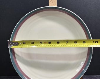 Pfaltzgraff Juniper Dinner Plates 9.75” Burgandy & Teal Green Bands USA Set of 4
