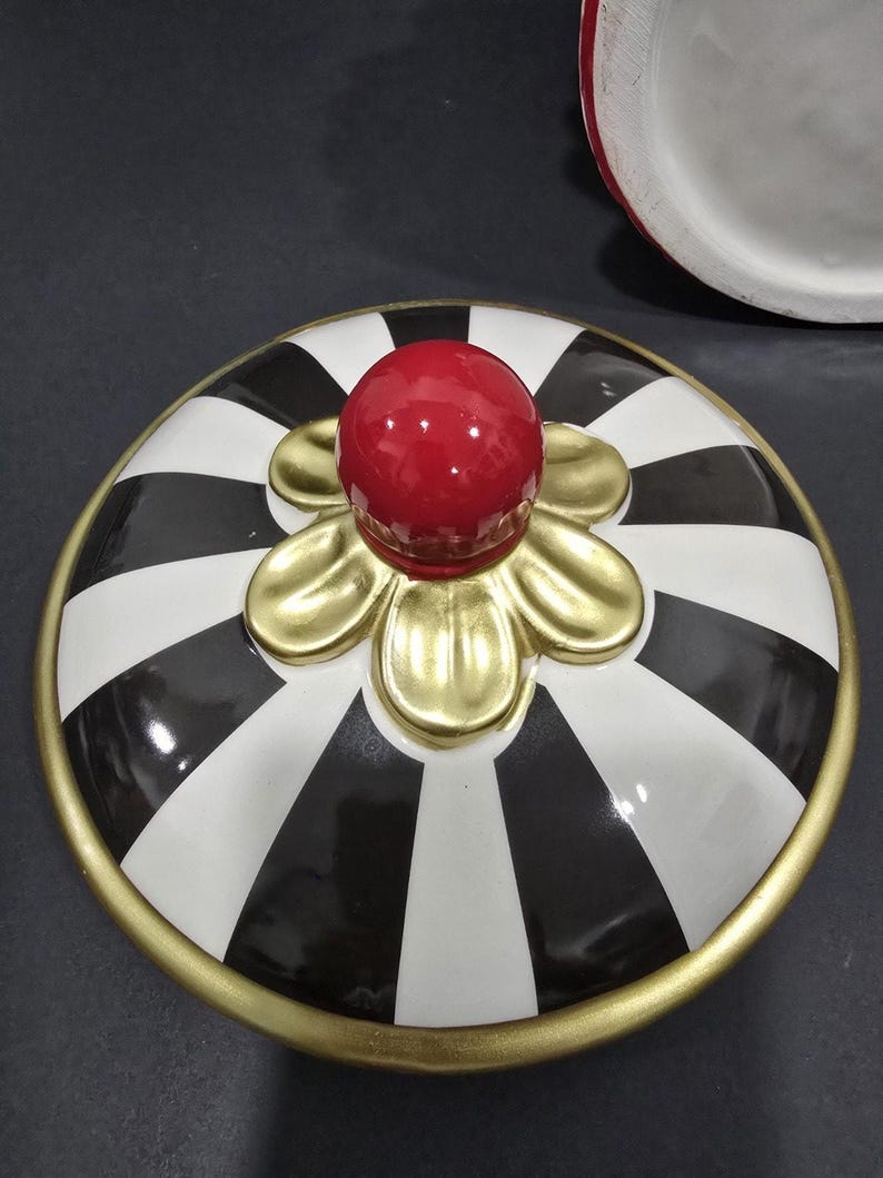 Cascanueces de cerámica Buckingham, imitación de Mackenzie Childs, tarro de galletas de 11.5" imagen 10