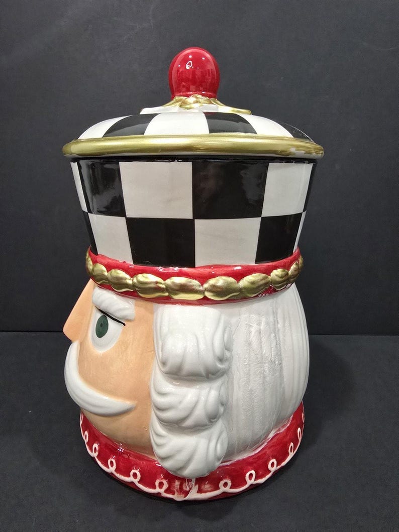 Cascanueces de cerámica Buckingham, imitación de Mackenzie Childs, tarro de galletas de 11.5" imagen 4