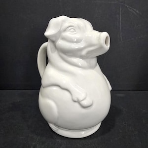 Vintage White Ceramic Pig Pitcher - USA Pottery 371 - Mid-Century Farmhouse Deco