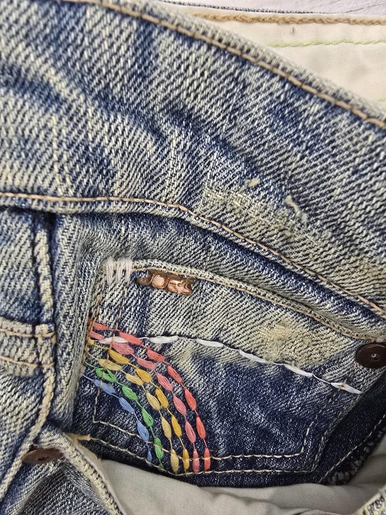 Joe's Jeans Mendrix Lite Rainbow Stitch Bell Bottom Flare 28 J00101 Y2K Boho imagen 4