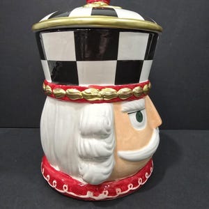 Cascanueces de cerámica Buckingham, imitación de Mackenzie Childs, tarro de galletas de 11.5" imagen 2