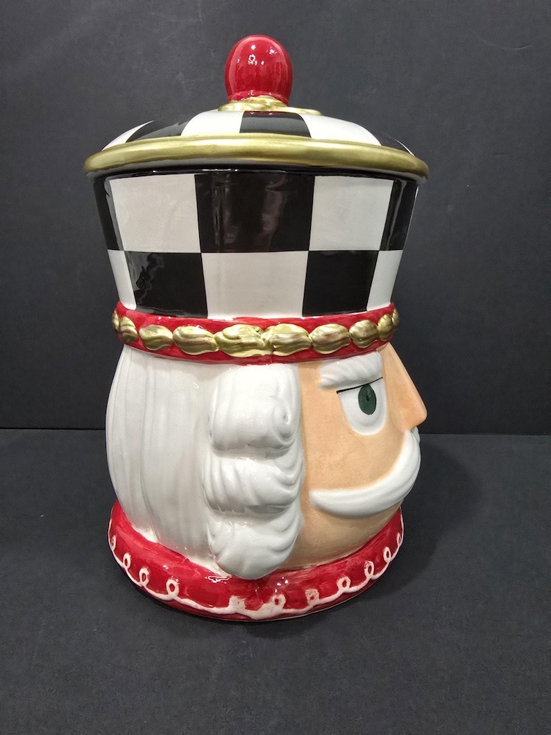 Cascanueces de cerámica Buckingham, imitación de Mackenzie Childs, tarro de galletas de 11.5" imagen 2