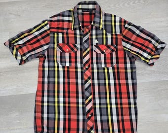 VTG Rocawear Herr Medium Rutig Western Pearl Snap Skjorta Y2K Hip Hop Streetwear